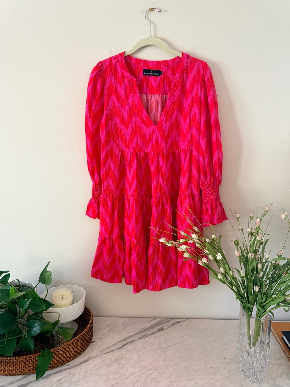 Pomander Place by Tuckernuck Pink Ikat Tiered Dress Size M